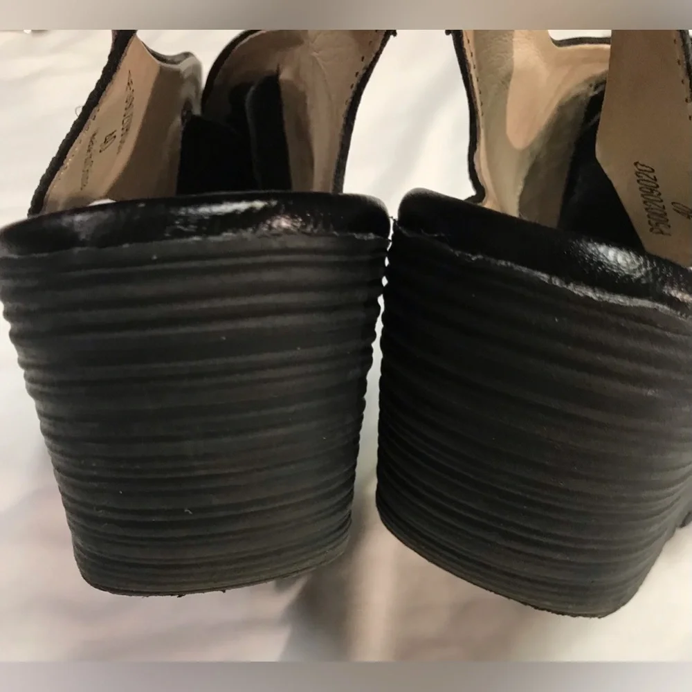 Fly London Yuta Black Lace Up Peep Toe Wedge Heel Sandals - Picture 8 of 8